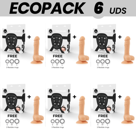 ECOPACK 6 UNITÉS - COCK MILLER HARNAIS GODE SILICONE DENSITÉ ARTICULABLE COCKSIL 13 CM