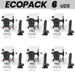 ECOPACK 6 UNITÉS - COCK MILLER HARNAIS GODE SILICONE DENSITÉ ARTICULABLE NOIR COCKSIL 13 CM