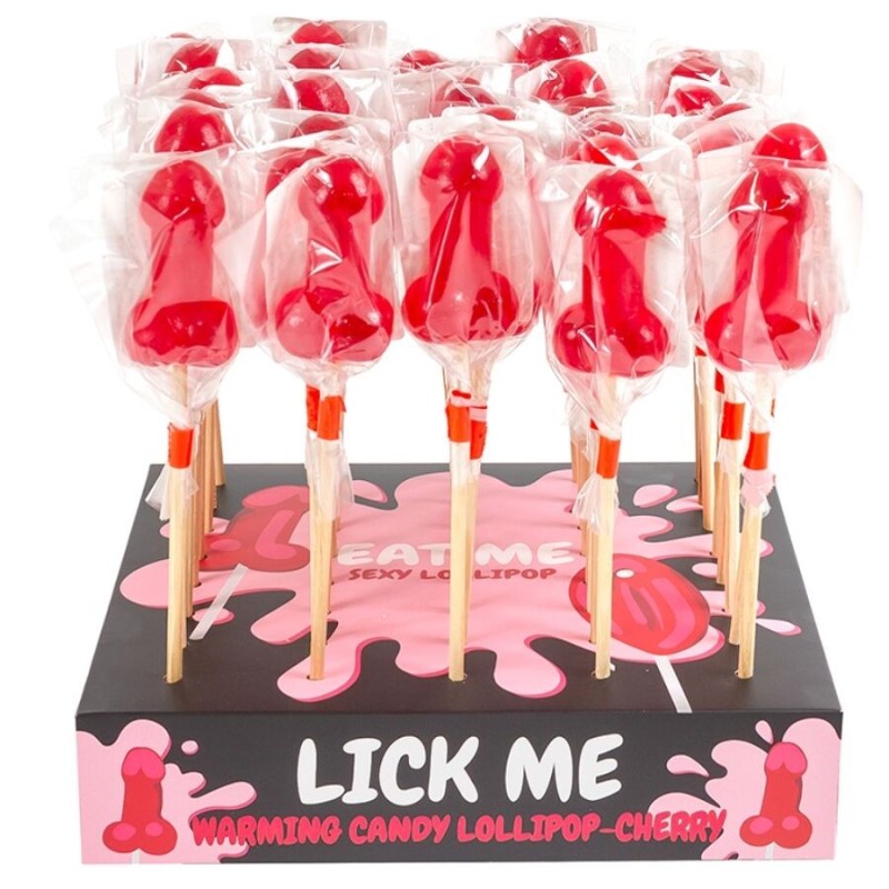 SECRETPLAY - PRÉSENTOIR DE SUCETTES PÉNIS EN BONBONS À LA CERISES AVEC EFFET DE CHALEUR ÉPICÉ (40 UNITÉS)