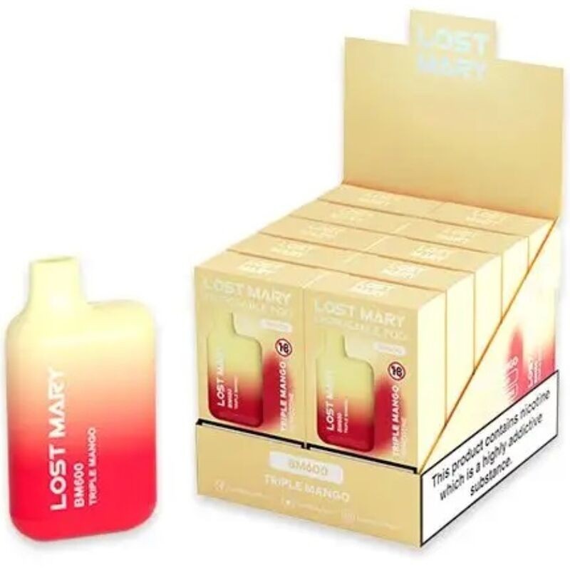 LOST MARY - (PACK EXPOSANT PROFESSIONNEL -10 UNITÉS) BM600 NICOTINE VAPER 2 JETABLE TRIPLE MANGUE