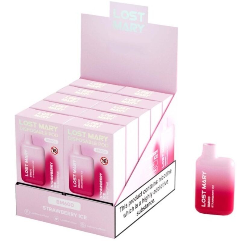 LOST MARY - (PACK PROFESSIONNEL EXPOSANT -10 UNITÉS) BM600 NICOTINE VAPER 2 JETABLE FRAISE GLACE