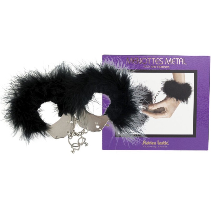 ADRIEN LASTIC - MENOTTES EN MÉTAL À PLUMES NOIRES