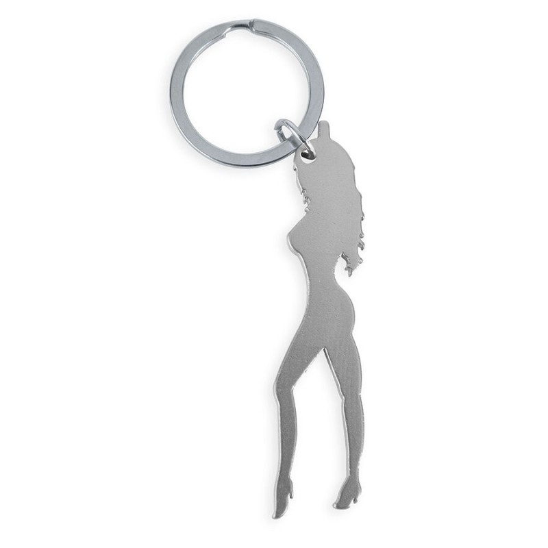 DIABLO PICANTE - PORTE-CLÉS AVEC SILHOUETTE FÉMININE ARGENTÉE AVEC DÉCAPOTEUR