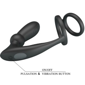 PRETTY LOVE - ANNEAU PÉNIS EMONI PLUG ANAL 12 VIBRATIONS NOIR