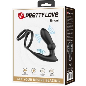 PRETTY LOVE - ANNEAU PÉNIS EMONI PLUG ANAL 12 VIBRATIONS NOIR