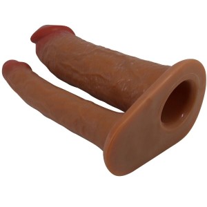 PRETTY LOVE - MANCHON DOUBLE PÉNIS YAIRON AVEC EXTENSION DE 4 CM MULÂTRE