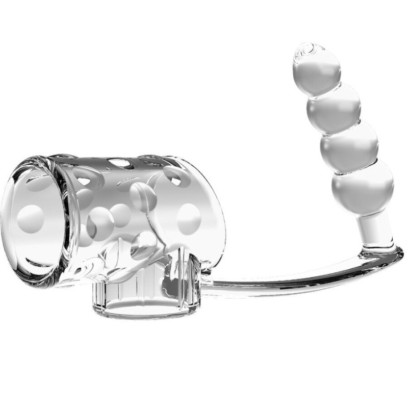 PRETTY LOVE - MANCHON PÉNIS AVEC PLUG ANAL TRANSPARENT