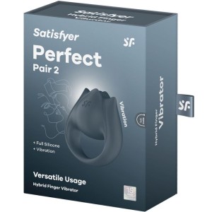 SATISFYER - PERFECT PAIR 2 MULTIVIBRATEUR 2 EN 1 ANNEAU PÉNIS ET STIMULATEUR DE DOIGTS GRIS