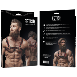 FETISH SUBMISSIVE ATTITUDE - HARNAIS DE POITRINE EN ÉCO-CUIR POUR HOMME NOIR-ROUGE