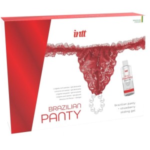 INTT RELEASES - CULOTTE ROUGE BRÉSILIENNE AVEC PERLES ET GEL LUBRIFIANT 50 ML