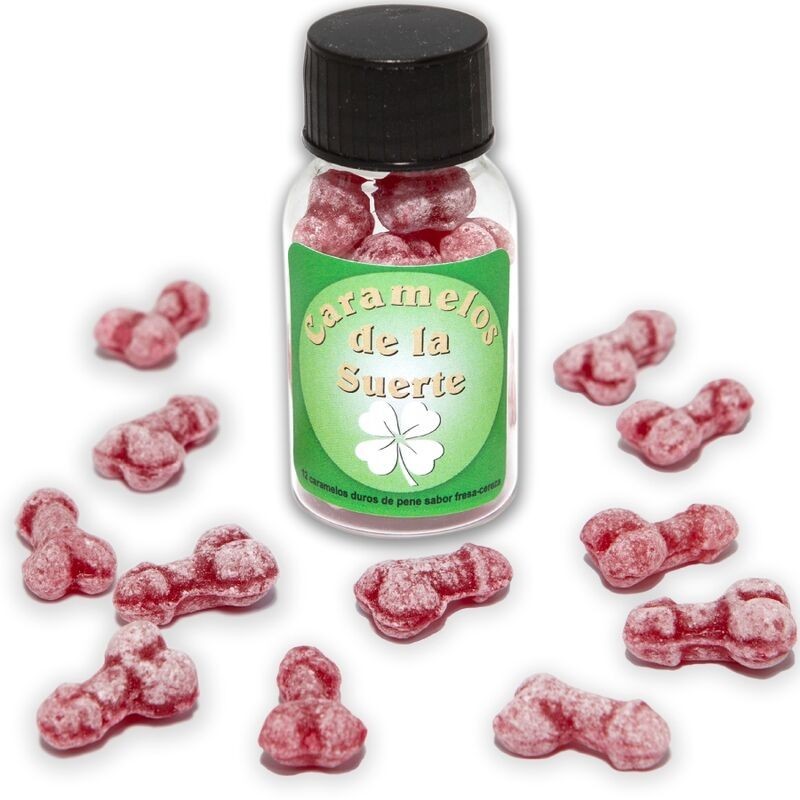 DIABLO PICANTE - 12 BONBONS PORTE-BONHEUR EN FORME DE PÉNIS FRAISE-CERISE