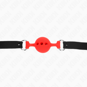 KINK - BÂILLON ENTIÈREMENT SILICONE 55 x 2 CM AVEC BOULE DE 4 CM TAILLE S ROUGE AJUSTABLE 35-51 CM