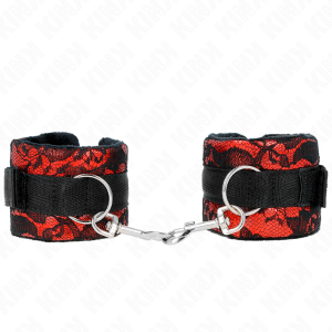 KINK - ATTENTES-POIGNETS COURTES EN DENTELLE DE VELOURS ET RELIURE EN NYLON ROUGE - NOIR 23 X 6,5 CM