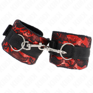 KINK - ATTENTES-POIGNETS COURTES EN DENTELLE DE VELOURS ET RELIURE EN NYLON ROUGE - NOIR 23 X 6,5 CM