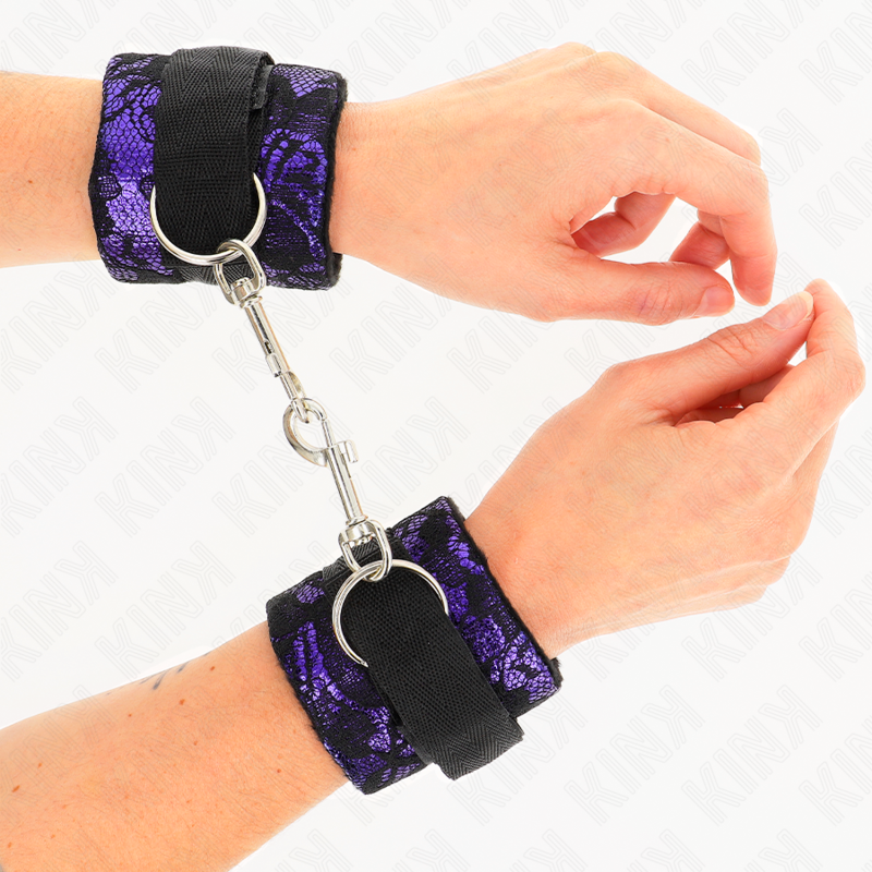 KINK - ATTENTES-POIGNETS COURTES EN DENTELLE DE VELOURS ET RELIURE EN NYLON VIOLET - NOIR 23 X 6,5 CM