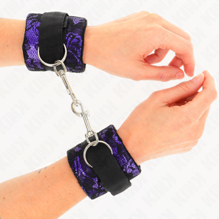 KINK - ATTENTES-POIGNETS COURTES EN DENTELLE DE VELOURS ET RELIURE EN NYLON VIOLET - NOIR 23 X 6,5 CM