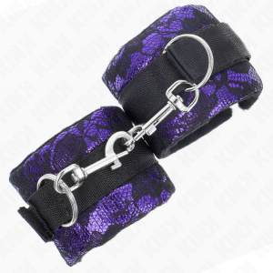 KINK - ATTENTES-POIGNETS COURTES EN DENTELLE DE VELOURS ET RELIURE EN NYLON VIOLET - NOIR 23 X 6,5 CM
