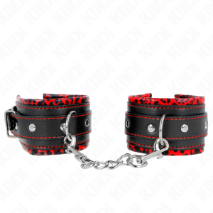 KINK - APPUI-POIGNETS DOUBLÉS DE FOURRURE ROUGE - NOIR RÉGLABLE 17-29 CM X 6 CM
