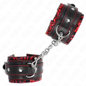 KINK - APPUI-POIGNETS DOUBLÉS DE FOURRURE ROUGE - NOIR RÉGLABLE 17-29 CM X 6 CM