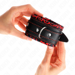 KINK - APPUI-POIGNETS DOUBLÉS DE FOURRURE ROUGE - NOIR RÉGLABLE 17-29 CM X 6 CM