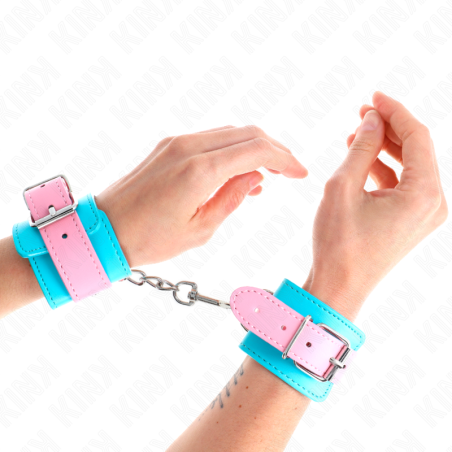 KINK - MIGNONS ATTENTES-POIGNETS BLEU-ROSE AJUSTABLES 16-28 CM X 5 CM