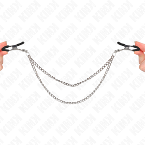 KINK - PINCES À TETEAUX AVEC 2 CHAÎNES ÉPAISSES ARGENT 20-23 CM