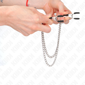 KINK - PINCES À TETEAUX AVEC 2 CHAÎNES ÉPAISSES ARGENT 20-23 CM
