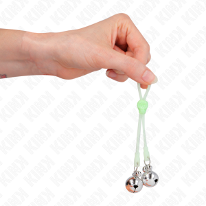 KINK - PINCES À TETON LUMINEUSES CRÂNE AVEC ANNEAU CLOCHES RÉGLABLES VERT - ARGENT