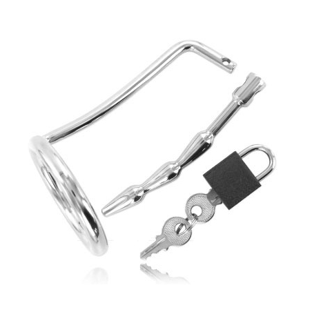 METAL HARD - ANNEAU DE TESTICULE AVEC BOUCHON DE CHASTETÉ URÉTRAL