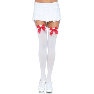 LEG AVENUE - CUISSES HAUTES EN NYLON AVEC NOEUD BLANC - ROUGE