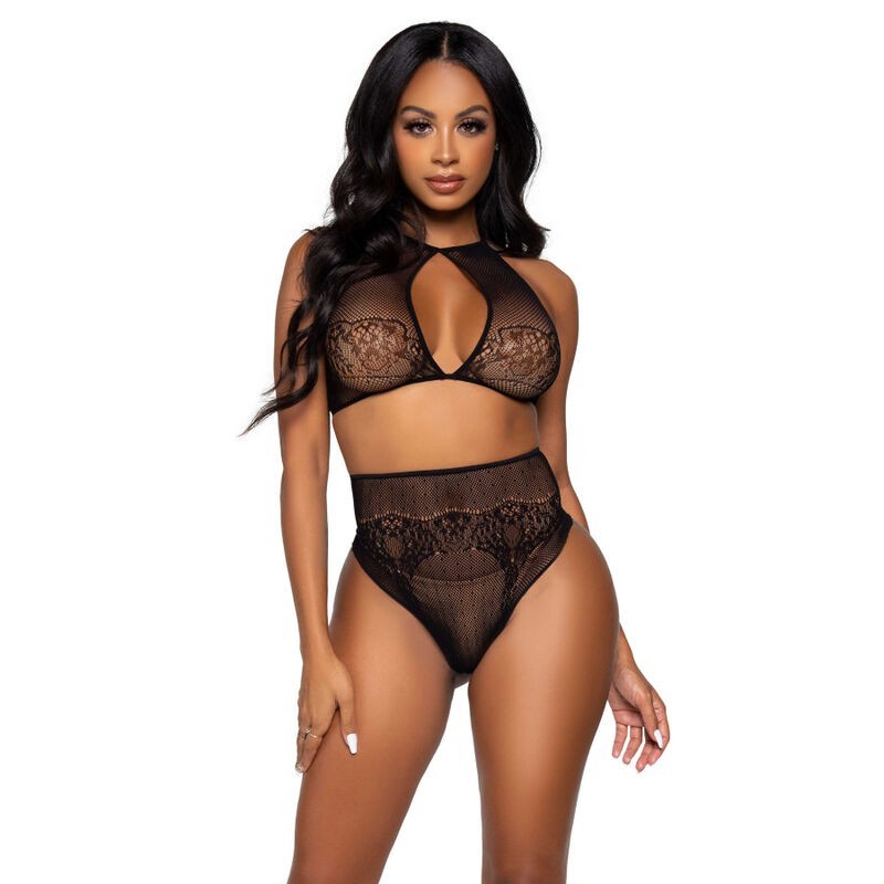 LEG AVENUE - ENSEMBLE DEUX PIÈCES HALTER CROP TOP and THONG CULOTTE TAILLE UNIQUE