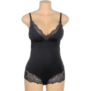 SUBBLIME - TEDDY DÉTAIL DENTELLE FLORALE NOIR S-M