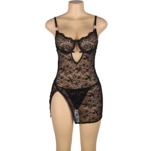SUBBLIME - 954185 BABYDOLL EN DENTELLE À BRETELLES RÉGLABLES NOIRE S-M