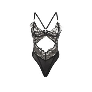 SUBBLIME - 955212 BODY TRANSPARENT AVEC DENTELLE CREUSE NOIRE S-M