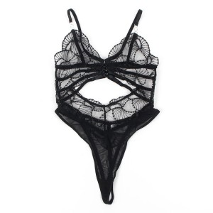 SUBBLIME - 955229 BODY TRANSPARENT AVEC DENTELLE CREUSE NOIR L-XL