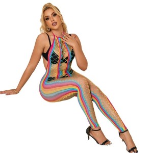 SUBBLIME - 952358 BODYSTOCKING COL DOS NU EN MAILLE ARC-EN-CIEL XS-M