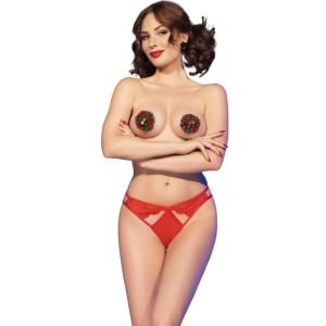 CHILIROSE - CR 4839 ENSEMBLE DE NOËL CACHE-TÉTONS CULOTTE ROUGE L-XL