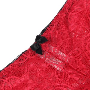 SUBBLIME - 953898 CHEMISIER DE NUIT EN SOIE ET DENTELLE CULOTTE ROUGE S-M