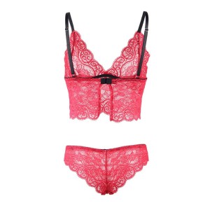SUBBLIME - 953904 CHEMISIER DE NUIT EN SOIE ET DENTELLE CULOTTE ROUGE L-XL
