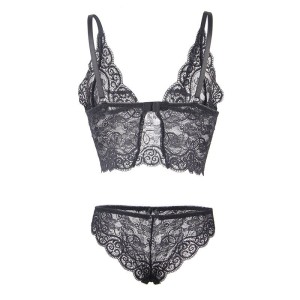 SUBBLIME - 953911 CHEMISIER DE NUIT EN SOIE ET DENTELLE CULOTTE NOIRE S-M