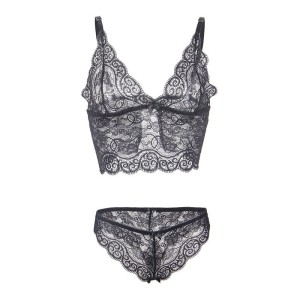 SUBBLIME - 953911 CHEMISIER DE NUIT EN SOIE ET DENTELLE CULOTTE NOIRE S-M