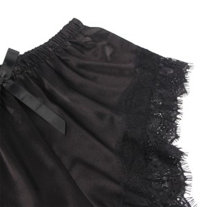 SUBBLIME - 953935 CHEMISE DE NUIT DÉCONTRACTÉE EN SOIE PANTALON EN DENTELLE NOIR S-M