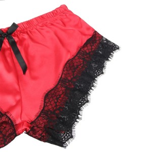 SUBBLIME - 953959 CHEMISE DE NUIT DÉCONTRACTÉE EN SOIE PANTALON EN DENTELLE NOIR-ROUGE S-M