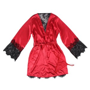 SUBBLIME - 954017 CARACO DOS TRANSPARENT EN DENTELLE STRING ROUGE-NOIR S-M
