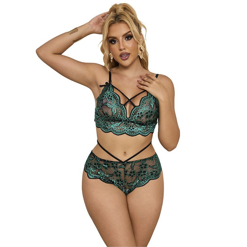 SUBBLIME - 954093 SOUTIEN-GORGE CULOTTE DENTELLE VERT L-XL