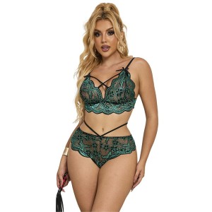 SUBBLIME - 954093 SOUTIEN-GORGE CULOTTE DENTELLE VERT L-XL