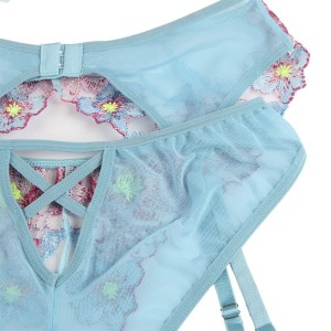 SUBBLIME - 954109 SOUTIEN-GORGE CULOTTE AVEC PORTE-JARRETELLES MOTIF FLORAL BLEU S-M