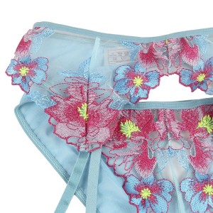 SUBBLIME - 954116 SOUTIEN-GORGE CULOTTE AVEC PORTE-JARRETELLES MOTIF FLORAL BLEU L-XL