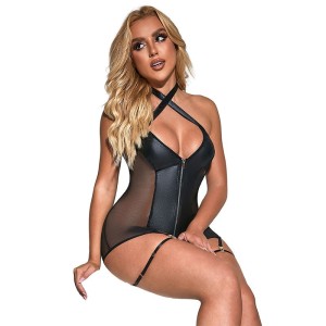 SUBBLIME - 954444 ROBE SEXY EN MAILLE CUIR NOIR S-M