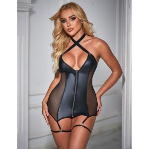SUBBLIME - 954444 ROBE SEXY EN MAILLE CUIR NOIR S-M